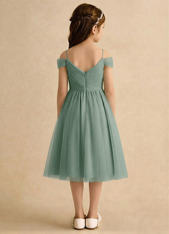 Azazie Lila Girls Formal Flower Girl Dresses Silver Sage A-Line Off the Shoulder Tulle Dress image2
