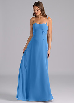 Azazie Valentine Vestidos de damas de honor Vestido de Azul Grisaceo de Gasa de Corte en A con Corsé image3