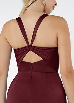Azazie Mero Bridesmaid Dresses Cabernet Sheath Pleated Stretch Satin Dress image2