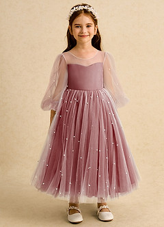 Azazie Trudy Jurken voor bloemenmeisjes Baljurk Jurk van Tule Sweetheart Halslijn Roest image6