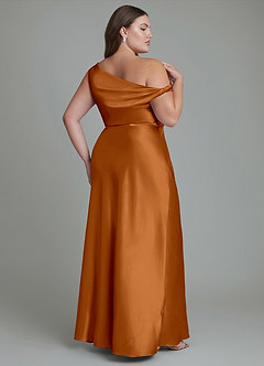 Azazie Emerson Bridesmaid Dresses Copper Mermaid Off the Shoulder Metallic Satin Dress image9