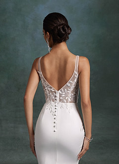 Azazie Sabrina Wedding Dresses Diamond White Nude Mermaid Crepe Back Satin Dress image7