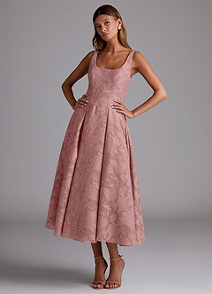 Azazie Amalie Bridesmaid Dresses Dusty Rose A-Line Pleated Floral Burnout Dress image1