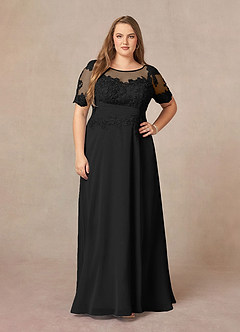 Azazie Raissa Vestidos para mãe da noiva Vestir Preto de Chiffon de Linha A com Renda image9