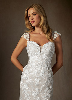Azazie Salina Abiti da Sposa Abito Sirena in Tulle con Scollo a Cuore e Paillettes Bianco Diamante image6