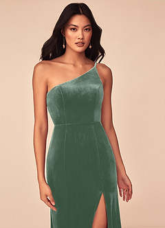 Azazie Kala Bridesmaid Dresses Eucalyptus A-Line One Shoulder Velvet Dress image5
