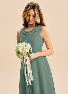 Azazie Mannie Junior A-Linie Plissee Chiffon Kleid Eukalyptus image7