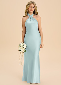 Azazie Chickie Junior Etui Plissee Stretch-Satin Kleid Nebel image3