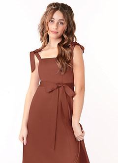 Azazie Barbara Junior Auburn A-Line Bow Matte Satin Dress image5