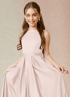 Azazie Arianthe Junior Blushing Pink A-Line with Pockets Stretch Satin Dress image5