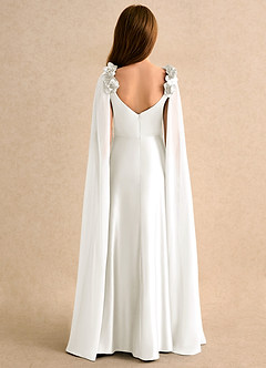 Azazie Rosita Junior Formal Blumenmädchenkleider A-Linie Plissee Matte Satin Kleid Elfenbein image2