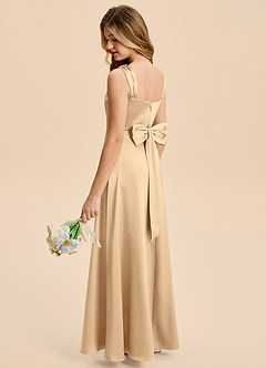 Azazie Kiki Junior Robe Trapèze en Satin extensible Arc Champagne image6