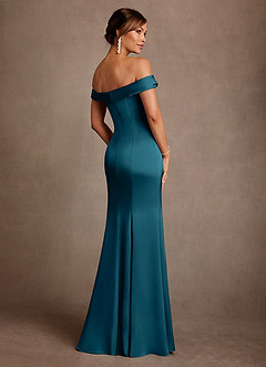 Azazie Boone Mother of the Bride Dresses Ink Blue Mermaid Off the Shoulder Stretch Satin Dress image3