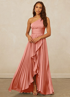 Christian Siriano Bridal for Azazie 1008 Bridesmaid Dresses Coral A-Line One Shoulder Stretch Satin Dress image5