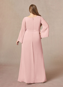 Azazie Belinda Mère de la mariée Robes Robe Trapèze en Mousseline de soie Col V plissé Rose Poudré image7