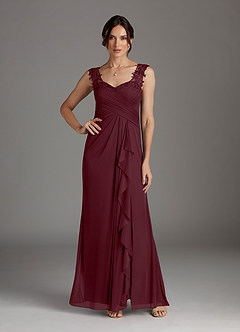Azazie Edelin Mother of the Bride Dresses Cabernet A-Line Sweetheart Neckline Pleated Mesh Dress image2