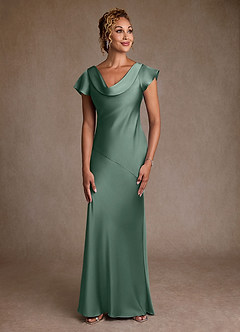 Azazie Shelby Mother of the Bride Dresses Eucalyptus Mermaid Pleated Stretch Satin Dress image1