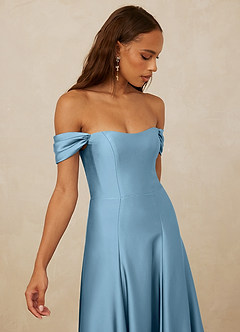 Christian Siriano Bridal for Azazie 1002 Brautjungfernkleider Wandelbar A-Linie Schulterfrei Stretch-Satin Kleid Stahlblau image4