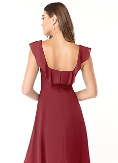 Azazie Jinny Bridesmaid Dresses Pomegranate A-Line Square Neckline Ruched Chiffon Dress image6