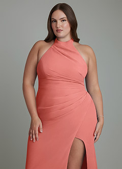 Azazie Jemma Bridesmaid Dresses Salmon Pink Sheath Pleated Chiffon Dress image13
