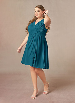Azazie Theron Mother of the Bride Dresses Ink Blue A-Line V-Neck Pleated Chiffon Dress image8