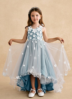 Azazie Celia vestidos de niña de las flores Vestido de Azul Malhumorado de Tul de Corte En A con Encaje image4
