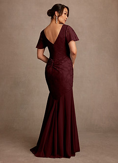 Azazie Jolene Mother of the Bride Dresses Cabernet Mermaid Pleated Floral Burnout Dress image2