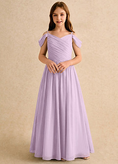 Azazie Chelo Girls Formal Robe Demoiselle D'honneur Fillette Robe Trapèze en Mousseline de soie Plissée Frostiges Flieder image4