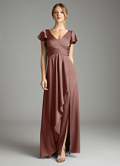 Azazie Omari Bridesmaid Dresses Espresso A-Line Stretch Satin Dress image3