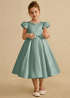 Azazie Pearl Blumenmädchenkleider Ballkleid Plissee Matte Satin Kleid Silberner Salbei image1