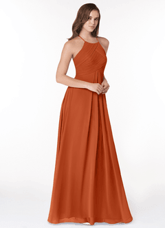 Azazie Ginger Bridesmaid Dresses Burnt Orange A-Line Halter Pleated Chiffon Dress image1