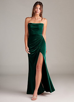 Azazie Leonis Bridesmaid Dresses Emerald Mermaid Strapless Velvet Dress image4