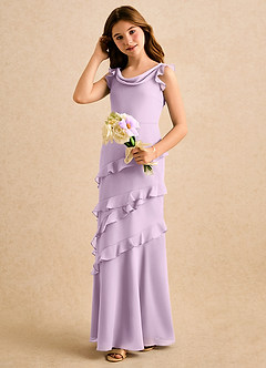 Azazie Aria Girls Formal vestidos de niña de las flores Vestido de Lila Esmerilada de Gasa de Corte Sirena con Volante image5