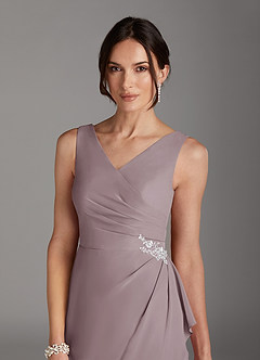 Azazie Saturn Final Sale Dusk Sheath V-Neck Pleated Chiffon Dress image2