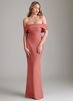 Azazie Lusinda Vestidos de madrinha de casamento Vestido Rosa Antiga de Chiffon de sereia com Fora do ombro image4