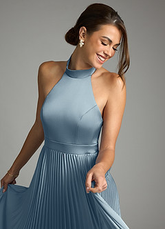 Azazie Zienna Brudtärnklänningar Klä av A-Linje i Stretch Satin Plisserad Dammblå image6