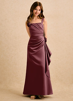 Azazie Ciara Girls Formal Flower Girl Dresses Desert Rose A-Line Pleated Matte Satin Dress image3