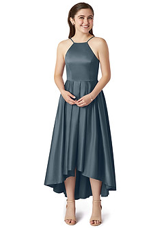 Azazie Jemima Junior Twilight A-Line with Pockets Stretch Satin Dress image4