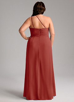 Azazie Eren Robes de demoiselle d'honneur Robe Fourreau en Mousseline de soie Ue épaule Terracotta image2