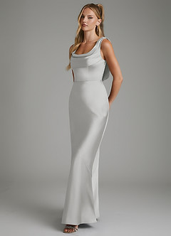 Azazie Elena Bridesmaid Dresses Silver Mermaid Pleated Stretch Satin Dress image5