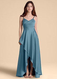 Azazie Prisha Junior Bermuda A-Line Pleated Stretch Satin Dress image5