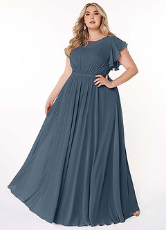 Azazie Daphne Modest Bridesmaid Dresses A-Line Ruffled Chiffon Floor-Length Dress image7