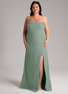 Azazie Leonis Vestidos de damas de honor Vestido de Salvia Plateada de Gasa de Corte Recto Convertible con Sin tirantes image11