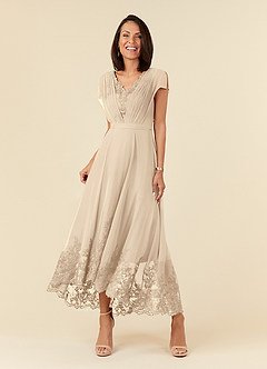 Azazie Palana Mother of the Bride Dresses Champagne A-Line Lace Chiffon Dress image1