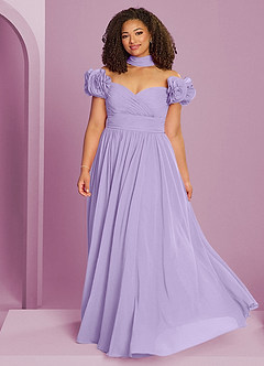 Barbie ♥ Azazie Jurken voor bruidsmeisjes Converteerbaar Jurk van Chiffon met A-Lijn Off the Shoulder Lila image6