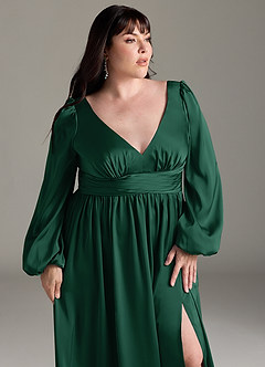 Azazie Norah Abiti da Damigella Abito A-Line in Raso Elasticizzato Verde Scuro image12
