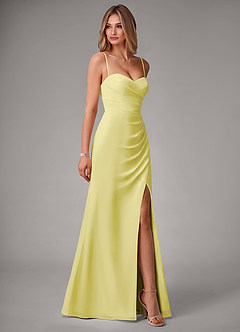Azazie Haisley Bridesmaid Dresses Lemon Sorbet Sheath Off the Shoulder Chiffon Convertible Dress image6