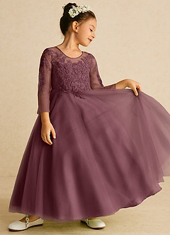 Azazie Precious Flower Girl Dresses Sangria A-Line Lace Tulle Dress image2
