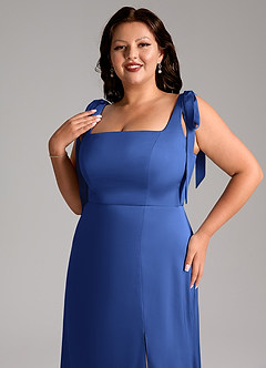 Azazie Frostine Vestidos de damas de honor Vestido de Azul Real de Satén Elástico de Corte en A con Lazo image12