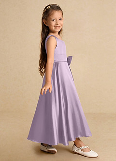 Azazie Lindy Flower Girl Dresses Frosted Lilac A-Line Pleated Matte Satin Dress image5
